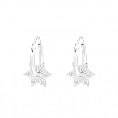 Star - 925 Sterling Silver Hoop Earrings SD41269
