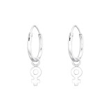 Hanging Female Gender Sign - 925 Sterling Silver Hoop Earrings SD41458