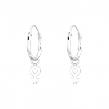 Hanging Female Gender Sign - 925 Sterling Silver Hoop Earrings SD41458