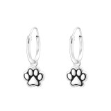 Hanging Paw Print - 925 Sterling Silver Hoop Earrings SD41459