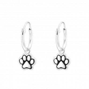 Hanging Paw Print - 925 Sterling Silver Hoop Earrings SD41459