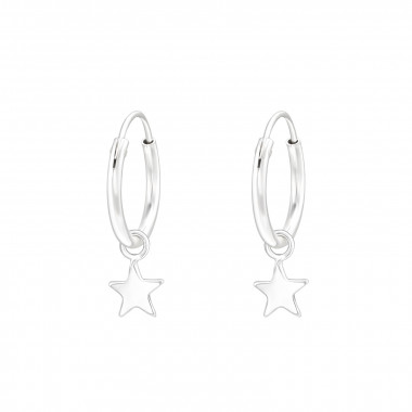 Hanging Star - 925 Sterling Silver Hoop Earrings SD41464