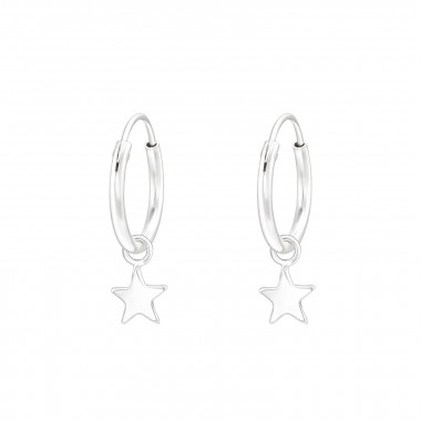 Hanging Star - 925 Sterling Silver Hoop Earrings SD41464