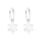 Hanging Laser Cut Snowflake - 925 Sterling Silver Hoop Earrings SD41467