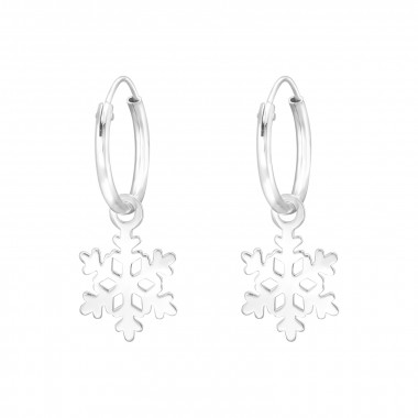 Hanging Laser Cut Snowflake - 925 Sterling Silver Hoop Earrings SD41467