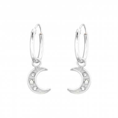 Moon - 925 Sterling Silver Hoop Earrings SD41469