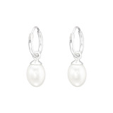 Hanging Pearl - 925 Sterling Silver Hoop Earrings SD41470