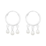 Hanging Synthetic Pearls - 925 Sterling Silver Hoop Earrings SD41472