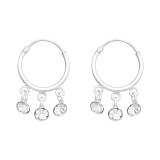 Hanging Crystals - 925 Sterling Silver Hoop Earrings SD41473