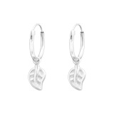 Hanging Leaf - 925 Sterling Silver Hoop Earrings SD41525