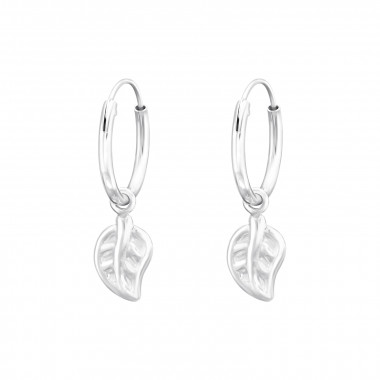 Hanging Leaf - 925 Sterling Silver Hoop Earrings SD41525