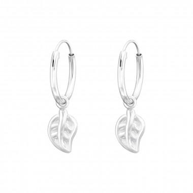 Hanging Leaf - 925 Sterling Silver Hoop Earrings SD41525