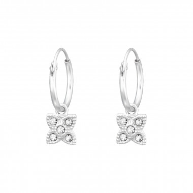 Hanging Flower - 925 Sterling Silver Hoop Earrings SD41527