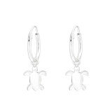 Hanging Turtle - 925 Sterling Silver Hoop Earrings SD41563