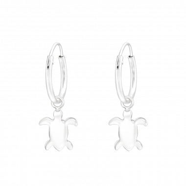 Hanging Turtle - 925 Sterling Silver Hoop Earrings SD41563