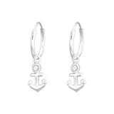 Hanging Anchor - 925 Sterling Silver Hoop Earrings SD41564