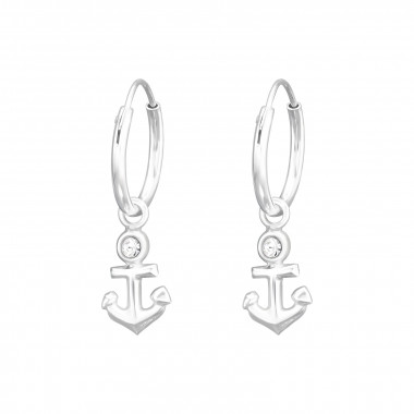 Hanging Anchor - 925 Sterling Silver Hoop Earrings SD41564