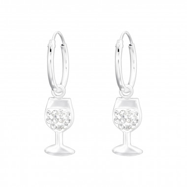 Hanging Wine Glass - 925 Sterling Silver Hoop Earrings SD41579