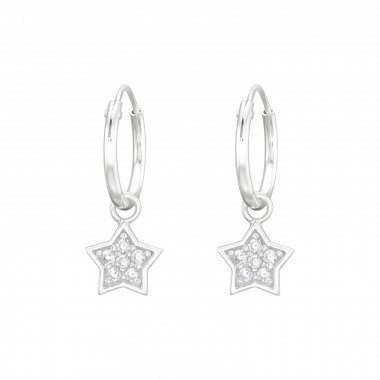 Star - 925 Sterling Silver Hoop Earrings SD41783