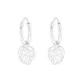 Leaf - 925 Sterling Silver Hoop Earrings SD41791