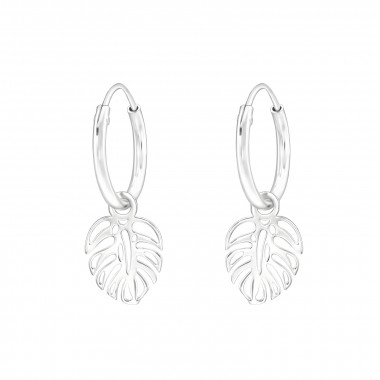 Leaf - 925 Sterling Silver Hoop Earrings SD41791