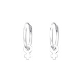Female Gender Symbol - 925 Sterling Silver Hoop Earrings SD42040