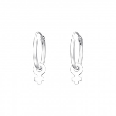 Female Gender Symbol - 925 Sterling Silver Hoop Earrings SD42040