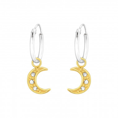 Hanging Moon - 925 Sterling Silver Hoop Earrings SD42586