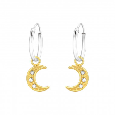 Hanging Moon - 925 Sterling Silver Hoop Earrings SD42586