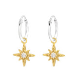 Hanging Northern Star - 925 Sterling Silver Hoop Earrings SD42587