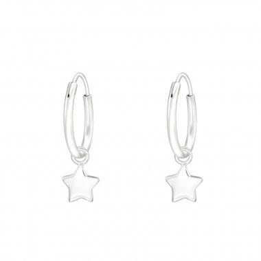 Hanging Star - 925 Sterling Silver Hoop Earrings SD42588