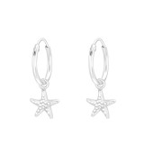 Hanging Starfish - 925 Sterling Silver Hoop Earrings SD42591