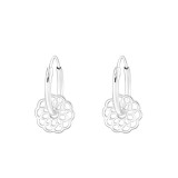 Hanging Laser Cut Flower - 925 Sterling Silver Hoop Earrings SD42593