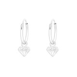 Hanging Diamond Shaped Cutout - 925 Sterling Silver Hoop Earrings SD42954