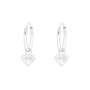 Hanging Diamond Shaped Cutout - 925 Sterling Silver Hoop Earrings SD42954