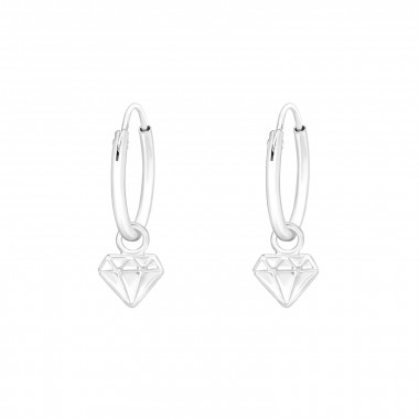 Hanging Diamond Shaped Cutout - 925 Sterling Silver Hoop Earrings SD42954