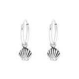 Hanging Shell - 925 Sterling Silver Hoop Earrings SD42956