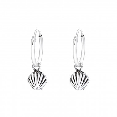 Hanging Shell - 925 Sterling Silver Hoop Earrings SD42956