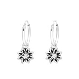 Hanging Flower - 925 Sterling Silver Hoop Earrings SD42961