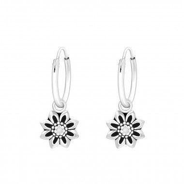 Hanging Flower - 925 Sterling Silver Hoop Earrings SD42961