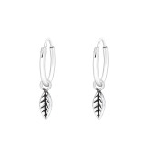 Hanging Leaf - 925 Sterling Silver Hoop Earrings SD42967