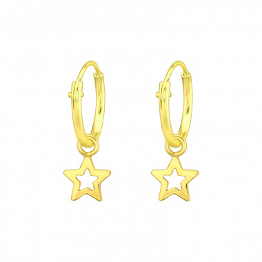 Hanging Star - 925 Sterling Silver Hoop Earrings SD43023