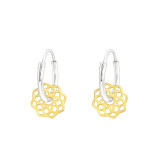 Laser Cut Flower - 925 Sterling Silver Hoop Earrings SD43024