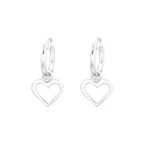 Hanging Heart - 925 Sterling Silver Hoop Earrings SD43122