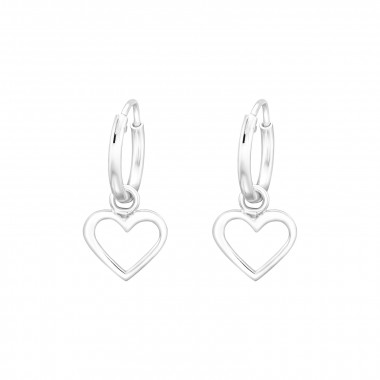 Hanging Heart - 925 Sterling Silver Hoop Earrings SD43122