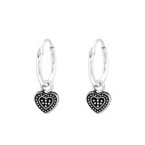 Hanging Heart - 925 Sterling Silver Hoop Earrings SD43194