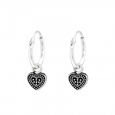 Hanging Heart - 925 Sterling Silver Hoop Earrings SD43194