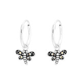 Hanging Dragonfly - 925 Sterling Silver Hoop Earrings SD43195