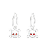 Hanging Skull - 925 Sterling Silver Hoop Earrings SD43198