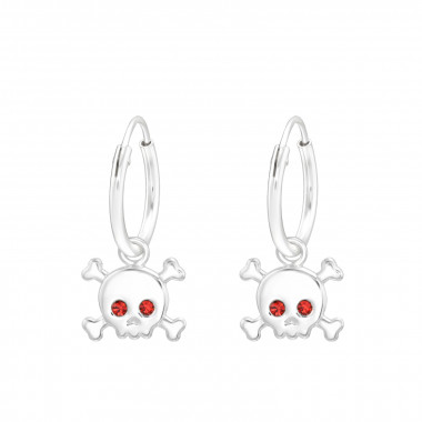 Hanging Skull - 925 Sterling Silver Hoop Earrings SD43198